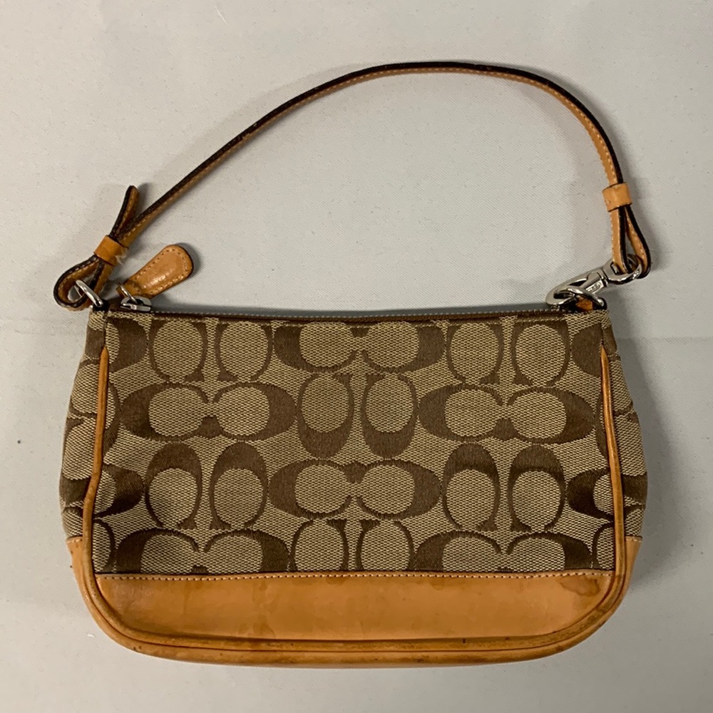 Y2K Coach Brown and Tan Signature Canvas Shoulder Bag